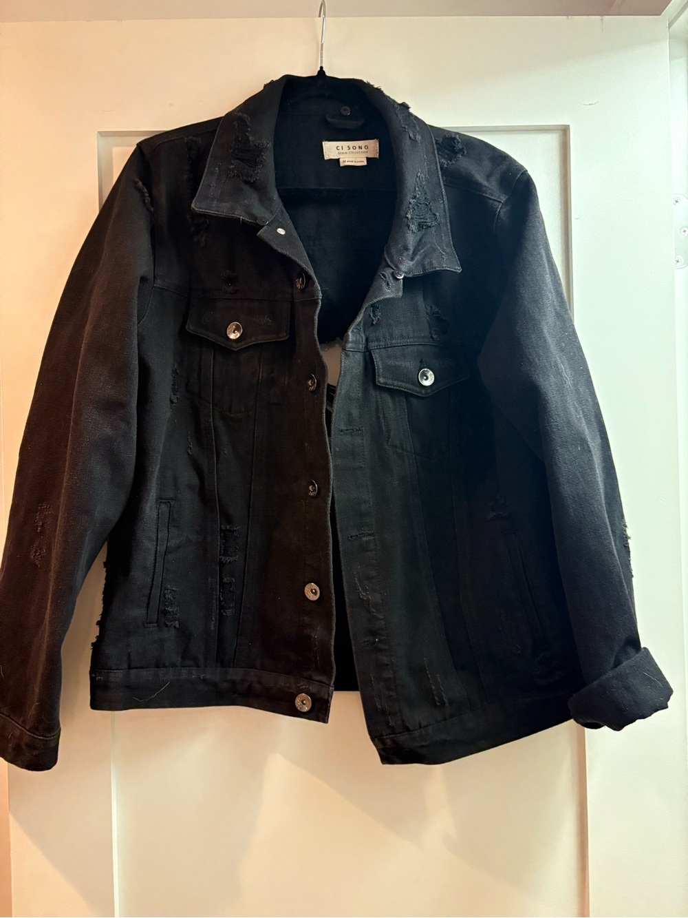 Ci Sono Black Denim Jacket with Label Detail